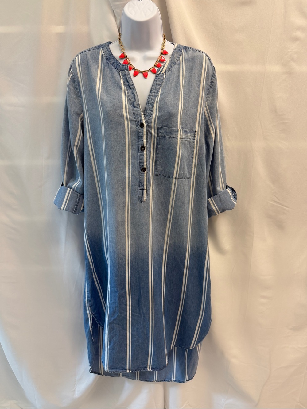Luxology Ombre Striped Chambray High Low Popover Shirt Dress